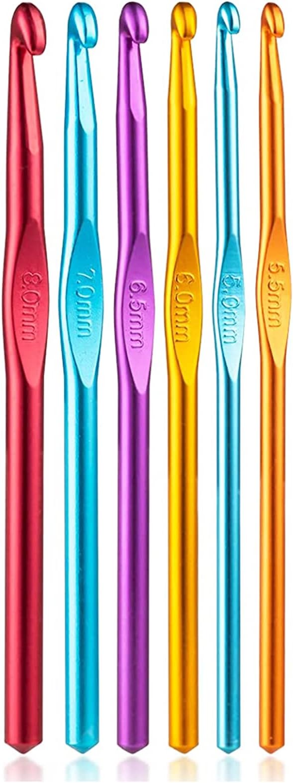 PRANSUNITA Hard-Anodized Multicolor Aluminum Crochet Hooks for Crocheting, Knitting Needles, Yarn Craft Needle, Size 5.5-8.0mm, Pack of 5