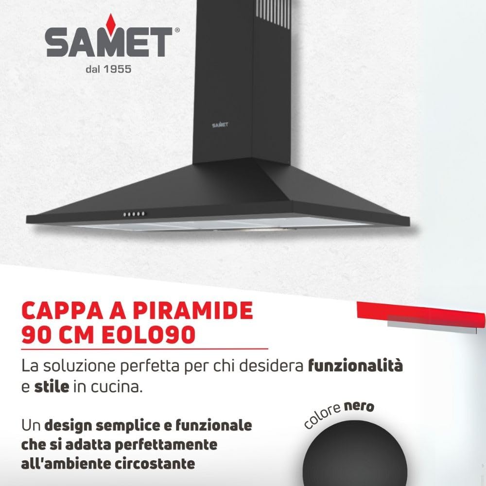 Campana piramidal de 90 cm con 3 niveles de velocidad color negro - Eolo Samet