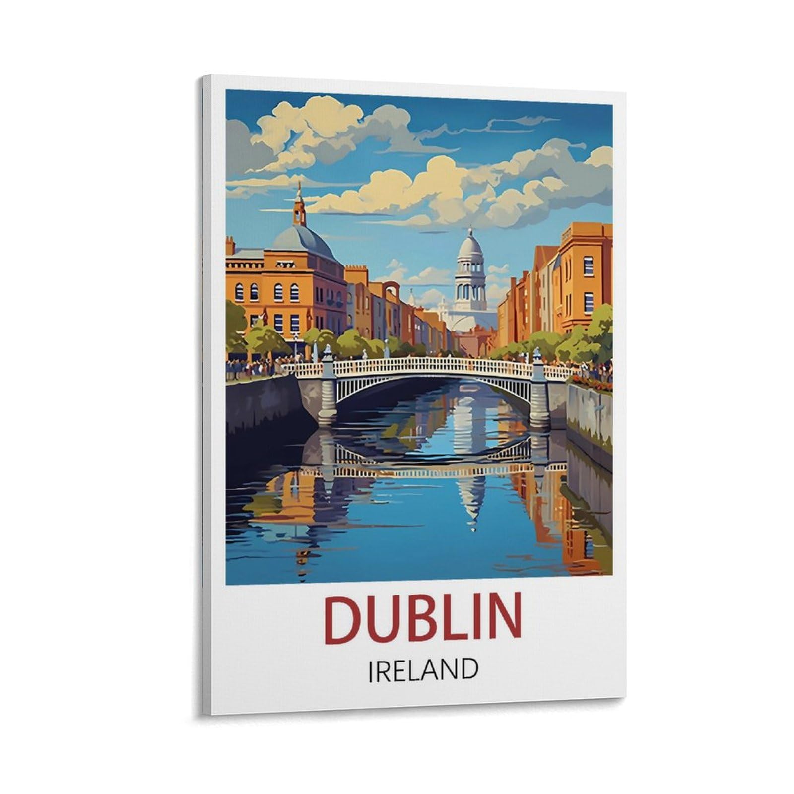 Losnabo Frame-Style Dublin Ireland Vintage Travel Poster 08X12inch(20X30cm) Canvas Wall Poster And Art Picture Print Modern Home Bedroom Decor