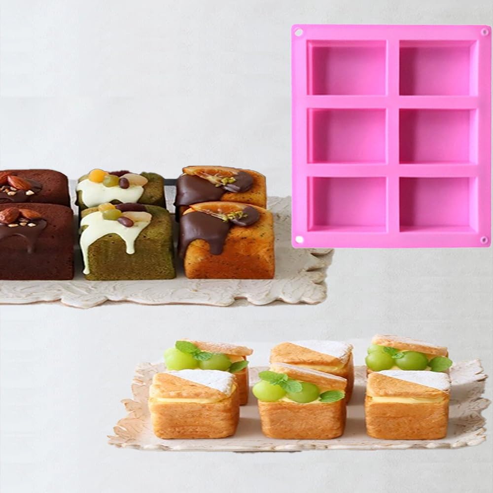 Lot de 4 moules à riz – Plateaux anti-adhésifs à 6 cavités pour friandises Rice Krispies, chocolat, brownie, pain de maïs et pudding | Fournitures de bonbons et de pâtisserie pour desserts à faire