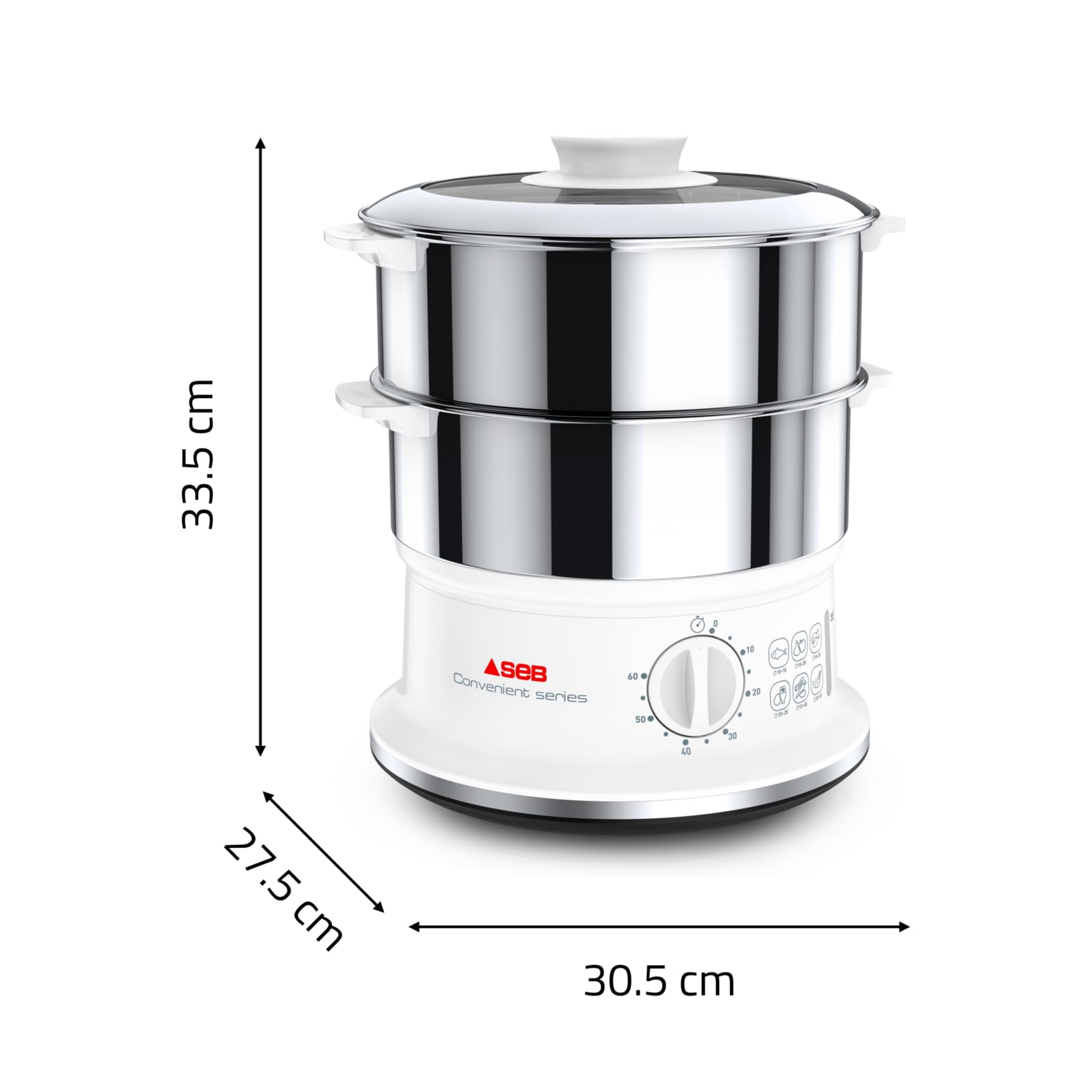 Tefal Vc1451 Vaporiera Convenient Series Inox, Timer Con Spegnimento Automatico, Livello Di Acqua Visibile, Capacità 6 L, Bianco
