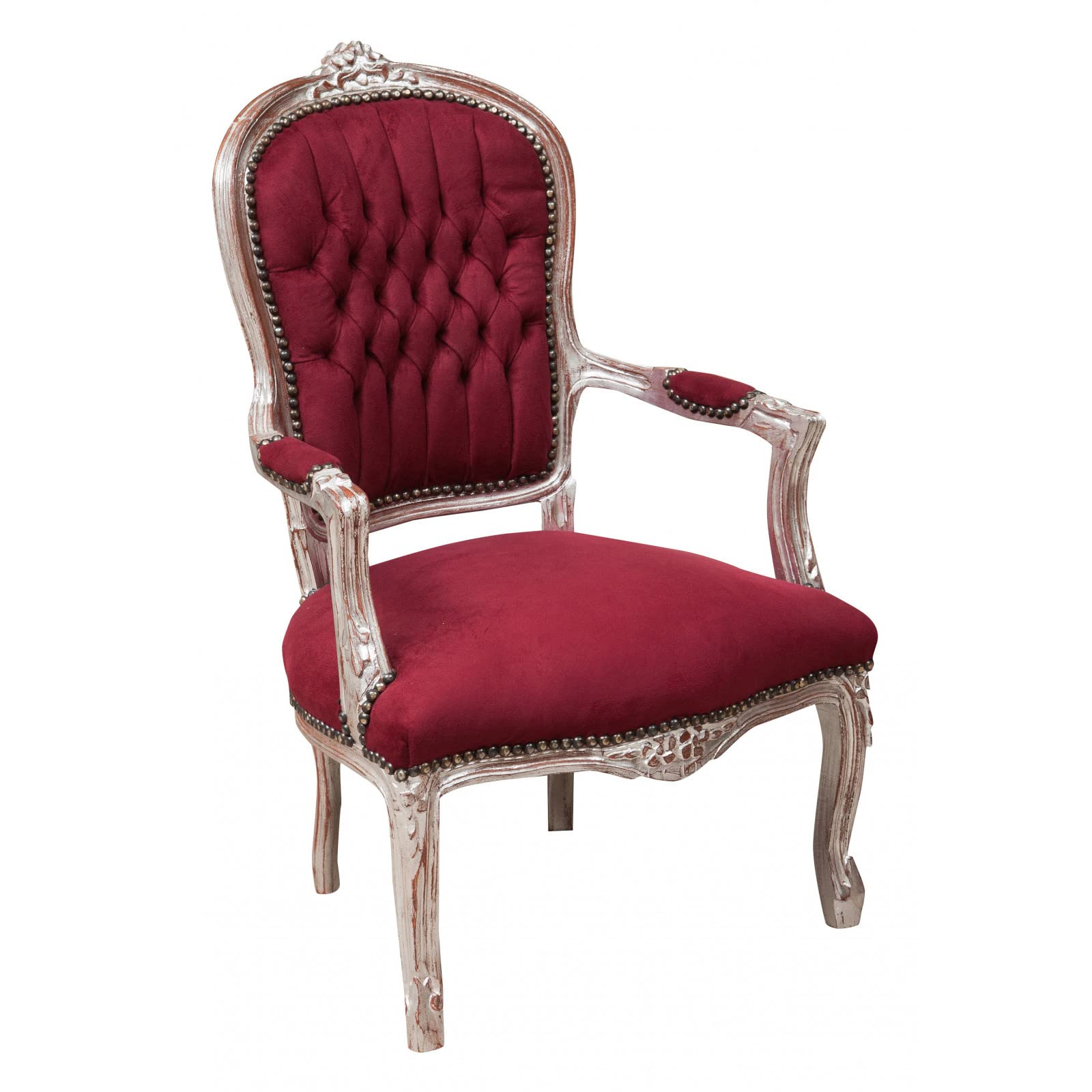 Biscottini Poltrona barocca 102x67x65 cm | Sedie luigi XVI imbottite | Sedia salotto in velluto rosso stile francese | Poltrone stile particolare