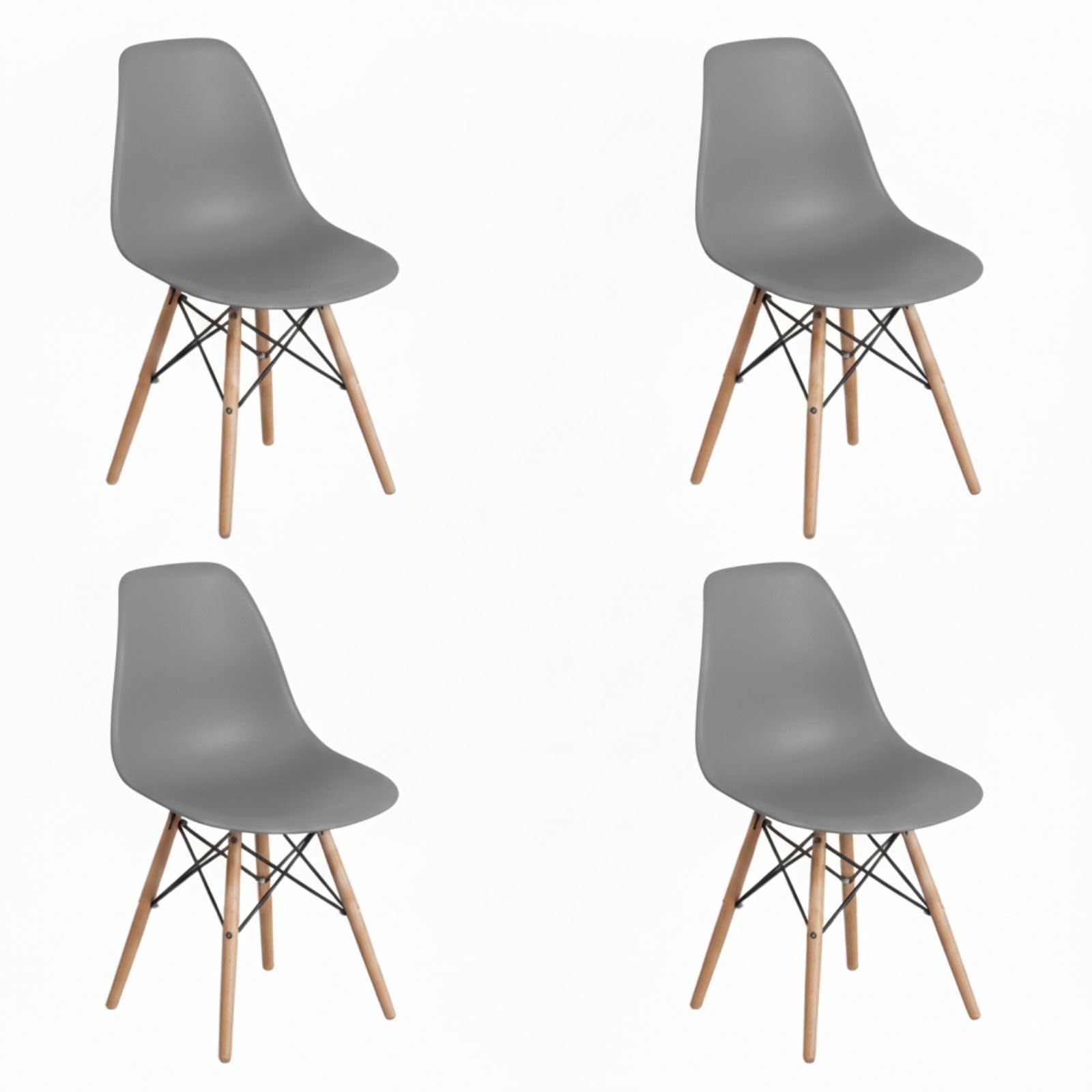DASCK Pack 4 Sillas Nordicas de Comedor Estilo Escandinavo | Patas Haya Natural | Polipropileno Ergonomico | Carga 120 kg por Silla (Gris)