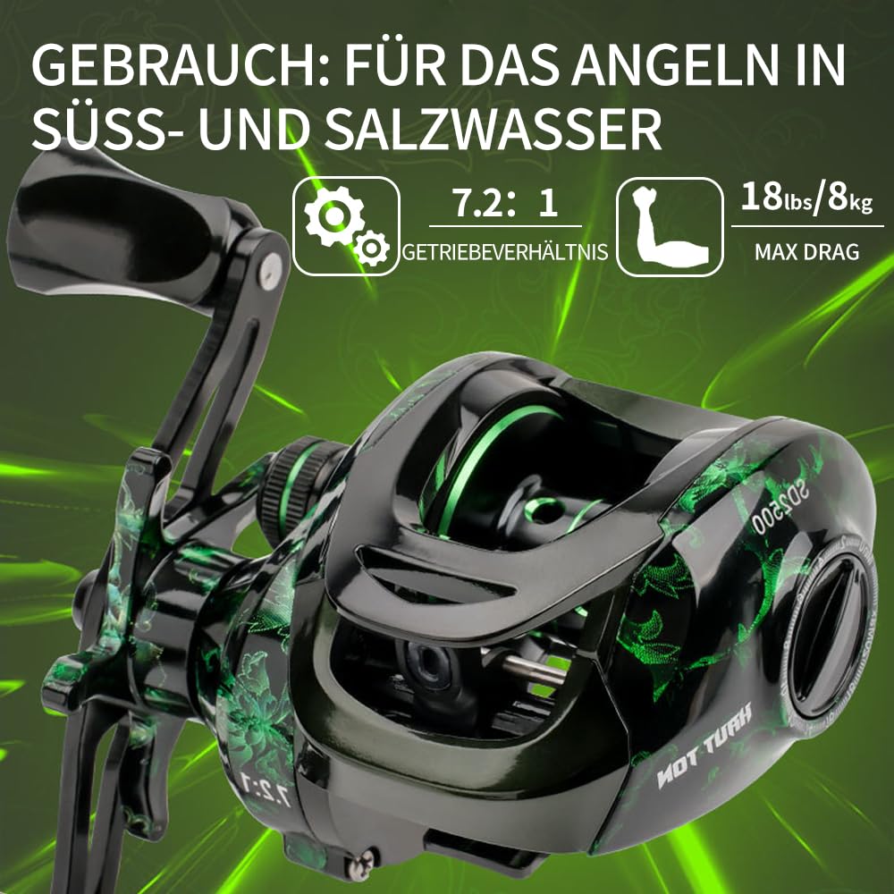 Angeln Baitcasting-Rolle,Magnetisches Bremssystem für das Angeln in Salzwasser und Süßwasser, Baitcaster Angelrollen Mit 18+1BB Edelstahl Kugellagern