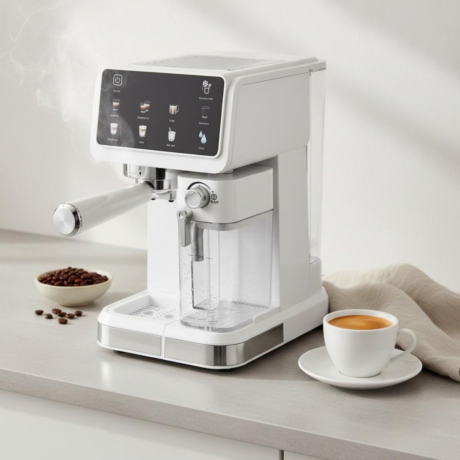 Machine à Espresso Automatique Cafetière Expresso Latte Cappuccino Mousseur à Lait Écran Pompe 20 Pré-infusion Température NTC Nettoyage, Noir