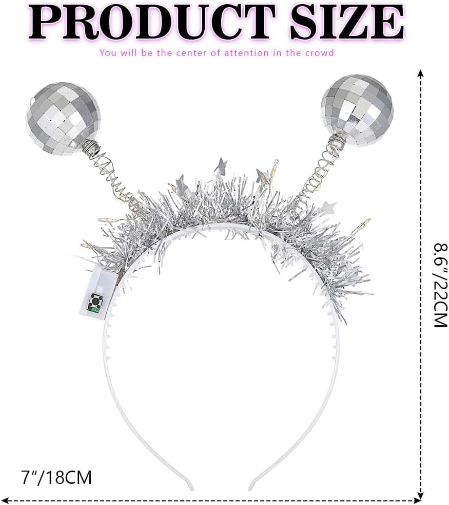 DRESBE Light Up Disco Ball Headband Silver LED Alien Headbands Glow Party Hair Accessories for Women - Image 4