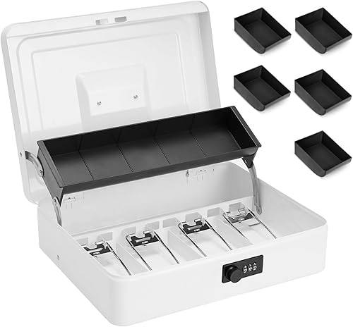 Caja de dinero grande con cerradura de combinación y bandeja para dinero, caja de dinero portátil con bandeja para efectivo, caja fuerte con