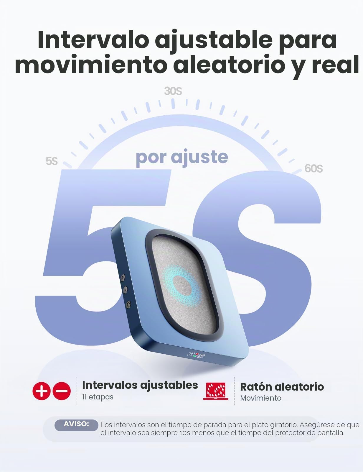 Vaydeer Ratón Giradiscos Agrandado, Máximo 3 Mecedora de Ratón con Intervalos Ajustables Botones de Fácil Uso y Pantalla LED Sacudedor de Ratón para Mantener Tu PC Despierta