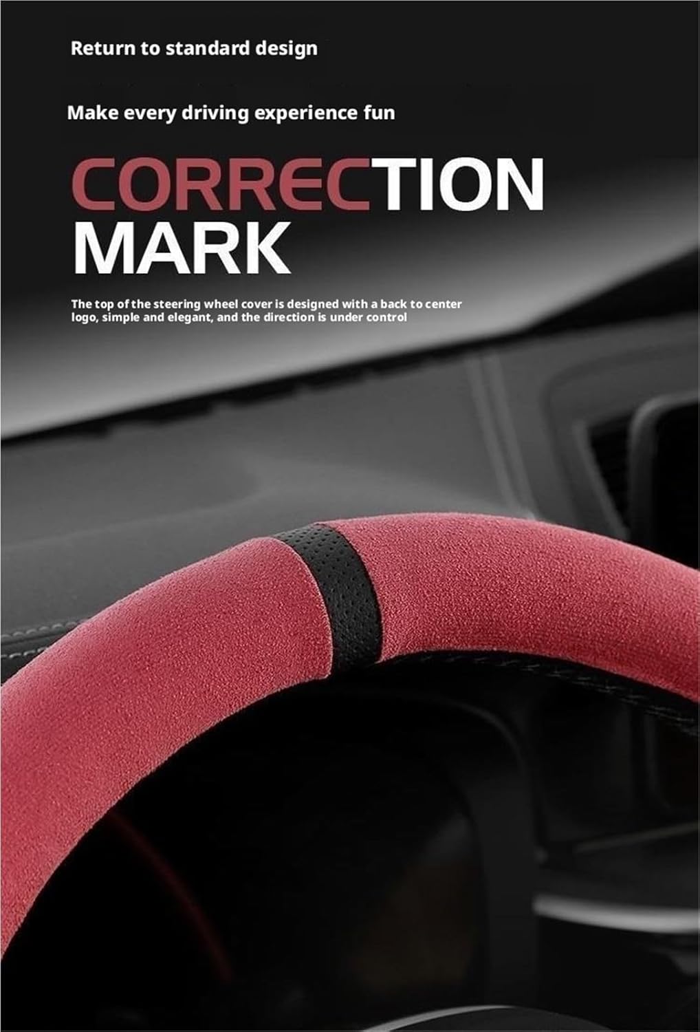 Steering Wheel Cover Suede Napa Leather All Season 38cm Round D Shape Universal with Anti-Slip Rubber Grip(D-Black)
