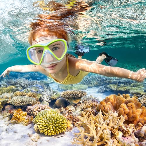 Image of Kids Swim Goggles Snorkel Diving Mask for Boys Girls Ages 5-15, Two-Color Anti-Fog Swimming Goggles with Nose Cover