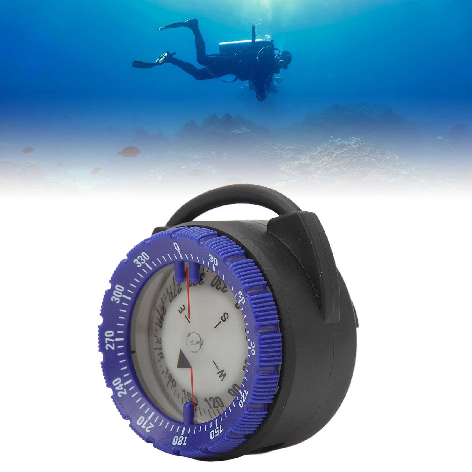 Brújula subacuática, Luminosa Impermeable Pulgar, 50M Profundidad de navegación con ventana lateral Conexión segura Abrazadera para Buceo, Senderismo, Supervivencia