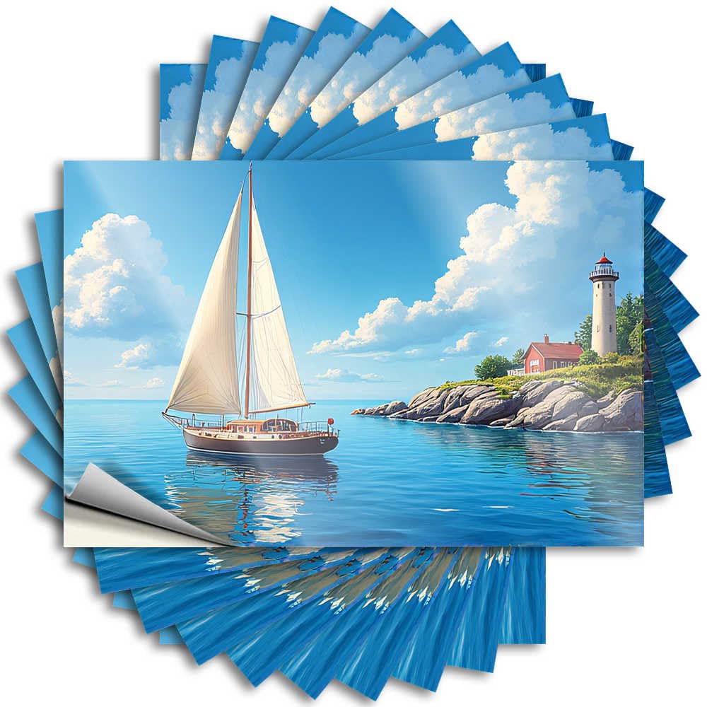 Teens Autumn Sticker - Sailing Boat By The Lighthouse Tumbler Waterproof Vinyl Sticker(12X18CM)