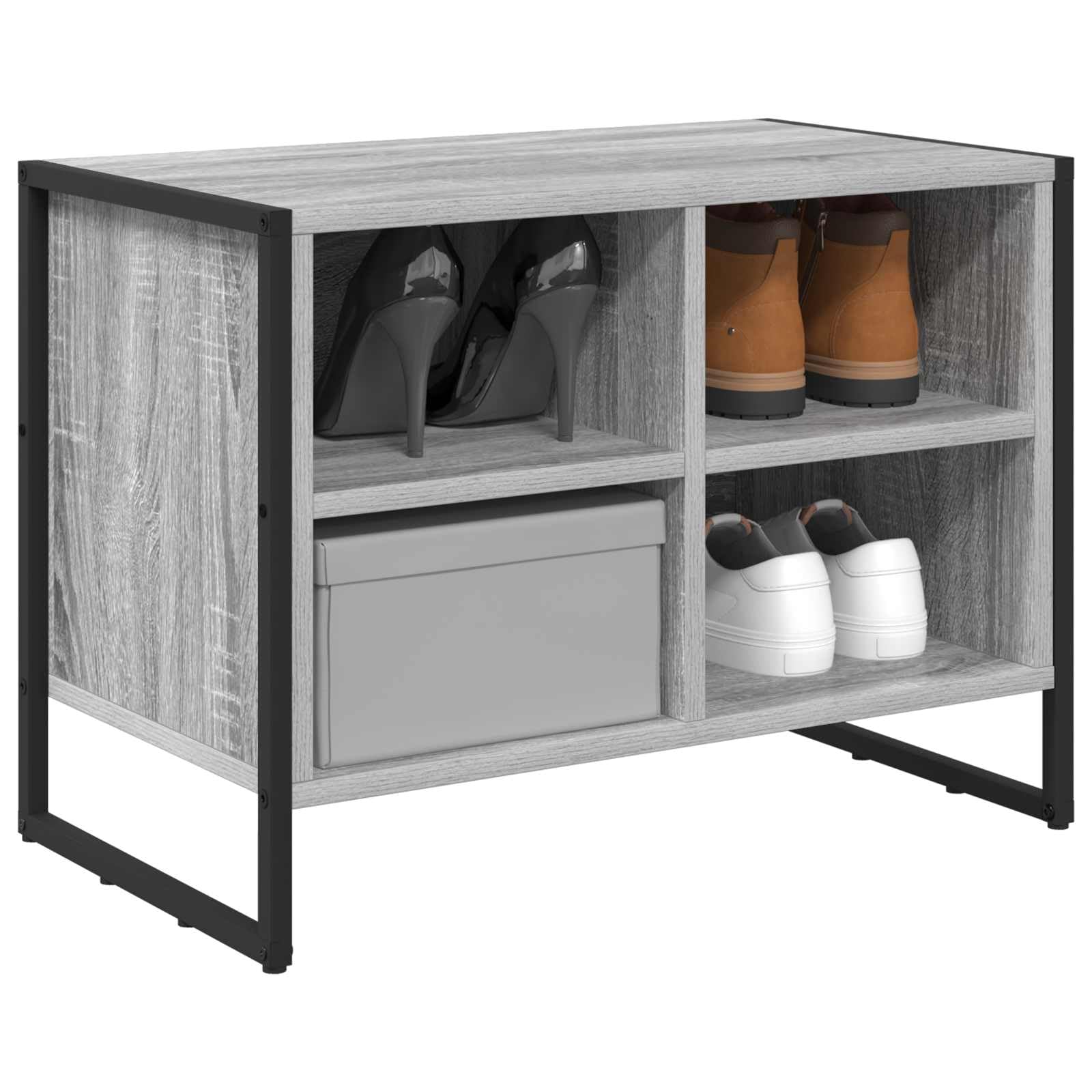Schuhschrank Graues Sonoma Holzwerkstoff 60 x 35 x 44 cm, platzsparendes Schuhregal mit Klapptüren, Stabiler Schuhständer für Flur, Diele, Schlafzimmer, Organizer und Aufbewahrung