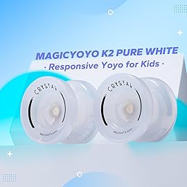 MAGICYOYO K2 Crystal Yoyo for Kids 8-12 & Beginners, Durable Plastic Responsive Yoyo Professional with Finger Spin & DNA Function, Includes 12 Yo-yo Strings, Yo yo Glove & Bag (Pure White