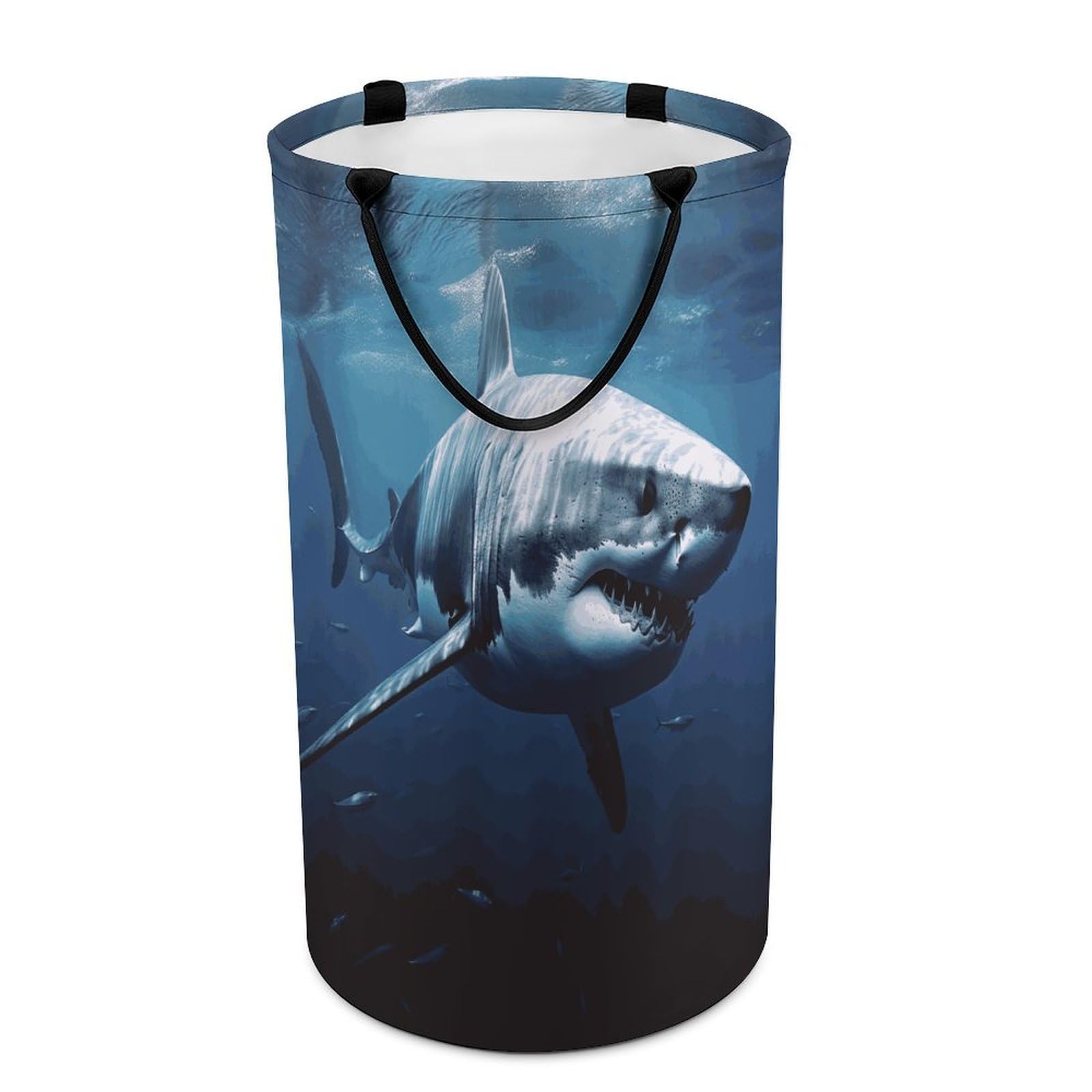 Great White Shark Laundry Hamper Waterproof Polyester Laundry Baskets Collapsible Dirty Clothes Storage Basket Clothes Hampers with Sturdy Handles for Travel Bedroom