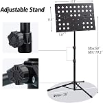 Klvied Folding Sheet Music Stand with Violin Hanger, Portable, Black