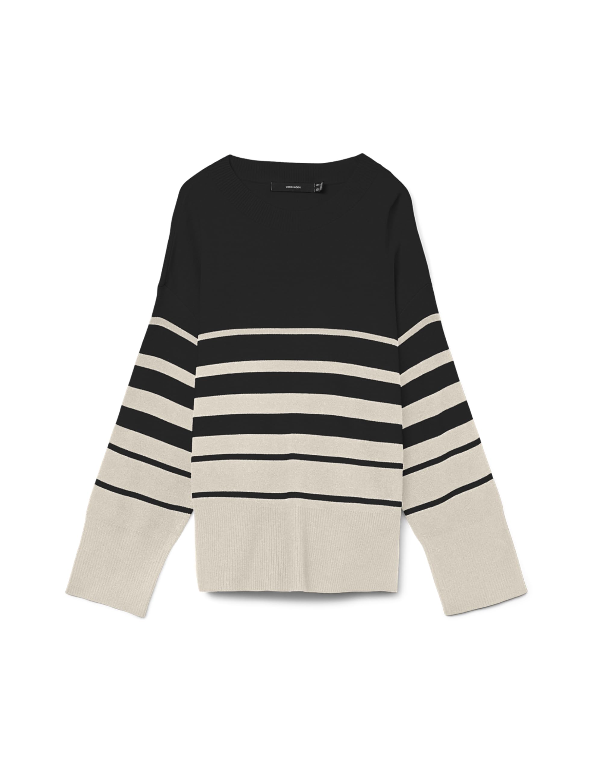 VERO MODA Vmsaba LS O-Neck Stripe Pullover Ga Noos, Black, XS