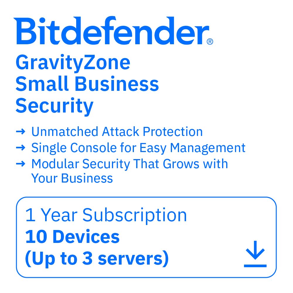 Bitdefender GravityZone Small Business Security – 10 Devices (Up to 3 Servers) | 1 Year Subscription | PC/Mac | Online Code
