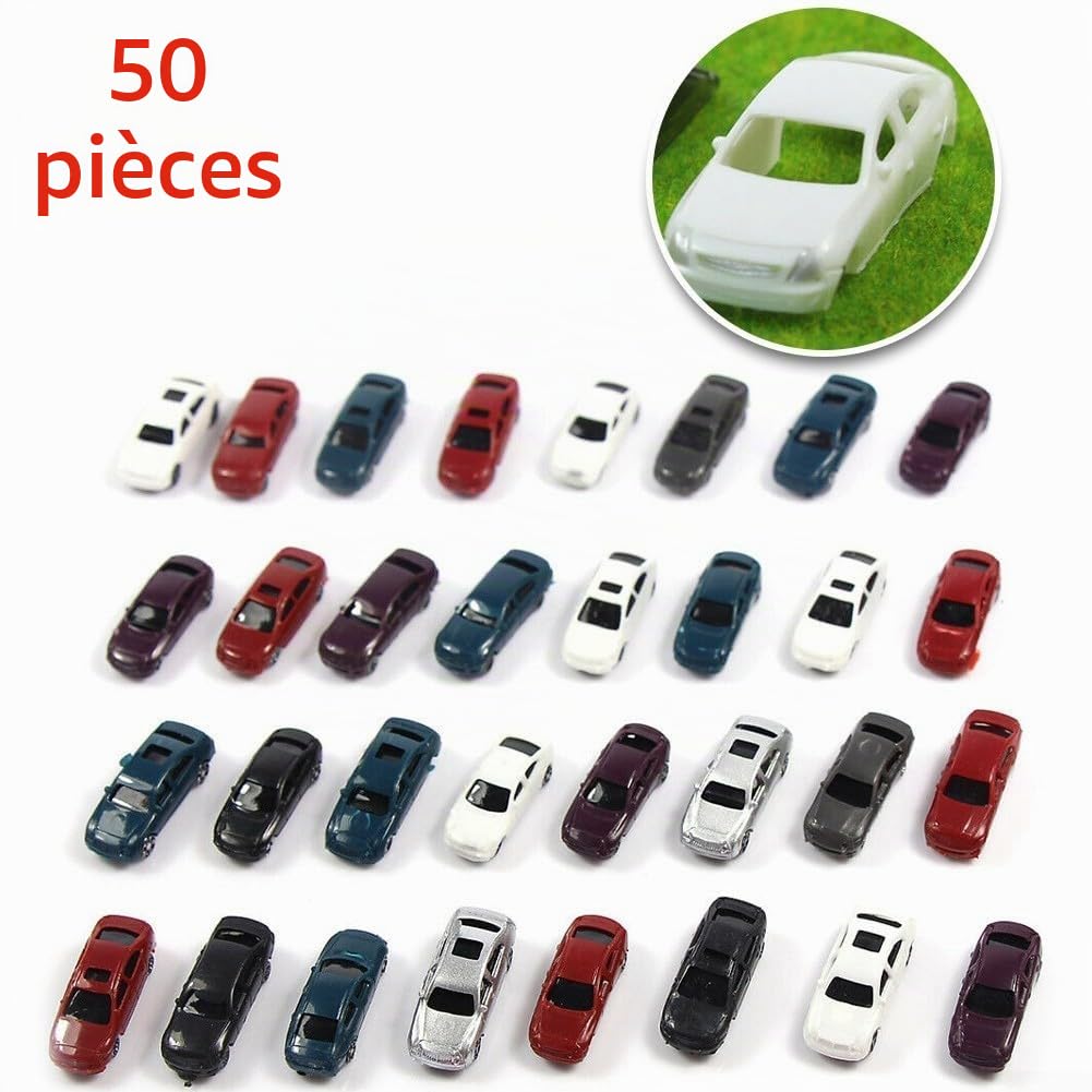 Lot De 50 Voitures Miniatures échelle 1:100 – 4,8 Cm, En Plastique, Couleurs Aléatoires, Pour Dioramas Trains Et Maquettes