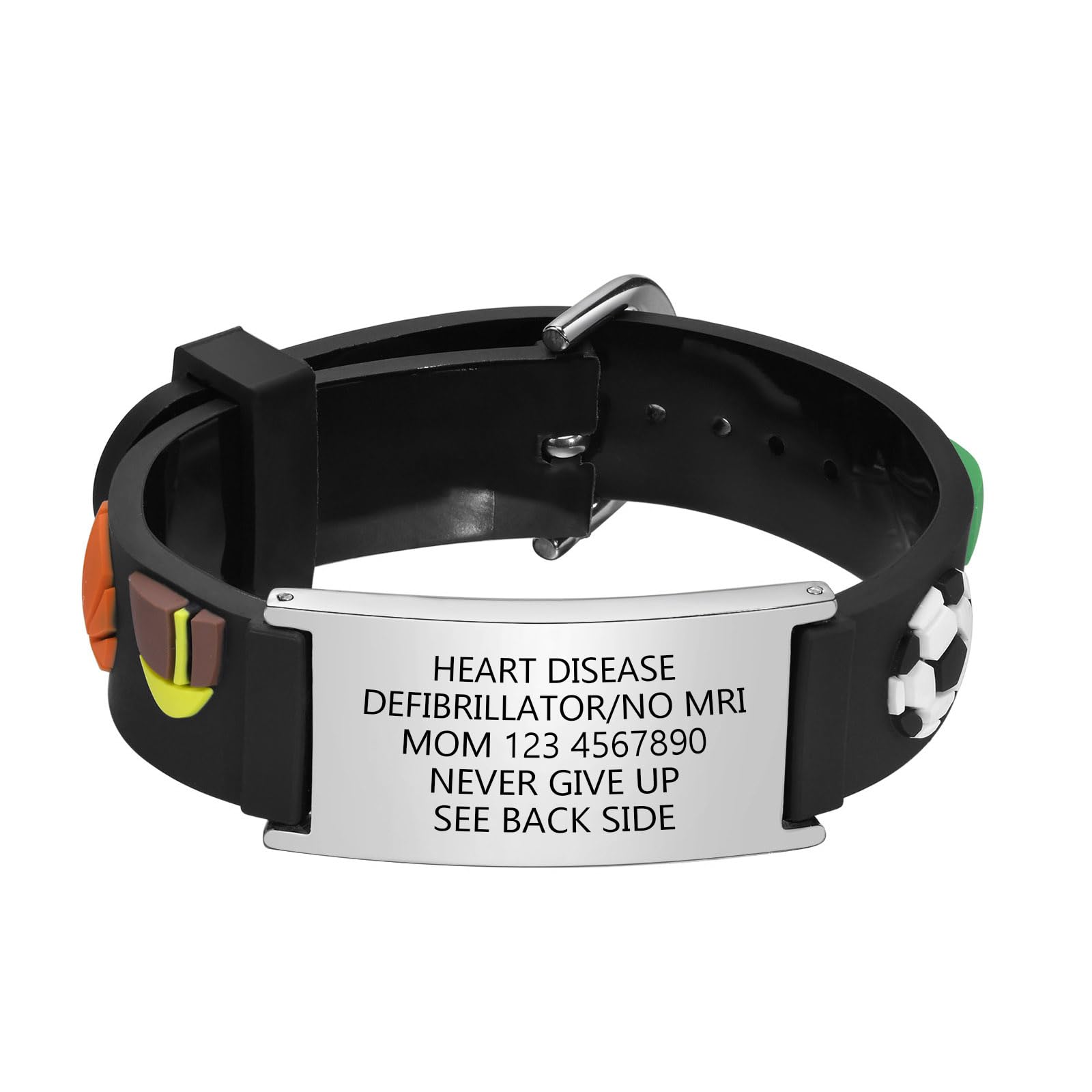 Kids Personalized Medical ID Bracelet-Silicone Autism Allergy Seizure Cute ID Wristband with Medical Alert Badge for Kids Toddler Children in Case of Emergency Bracelets if Lost (5.1''-6.5'')