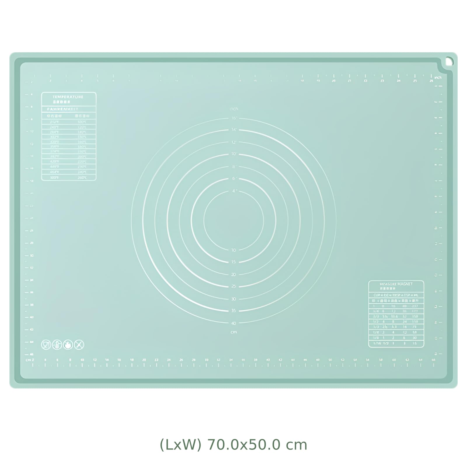 Tapis de pétrissage en silicone antidérapant, grand tapis pour étaler la pâte, silicone adapté au contact alimentaire, avec mesures et tableaux de conversion, pour pétrir pizza, tarte, fondant