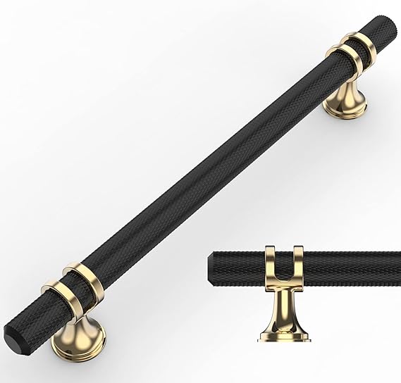 Amerdeco 10 Pack Knurled Matte Black Pulls 6.3 Inch Hole Center