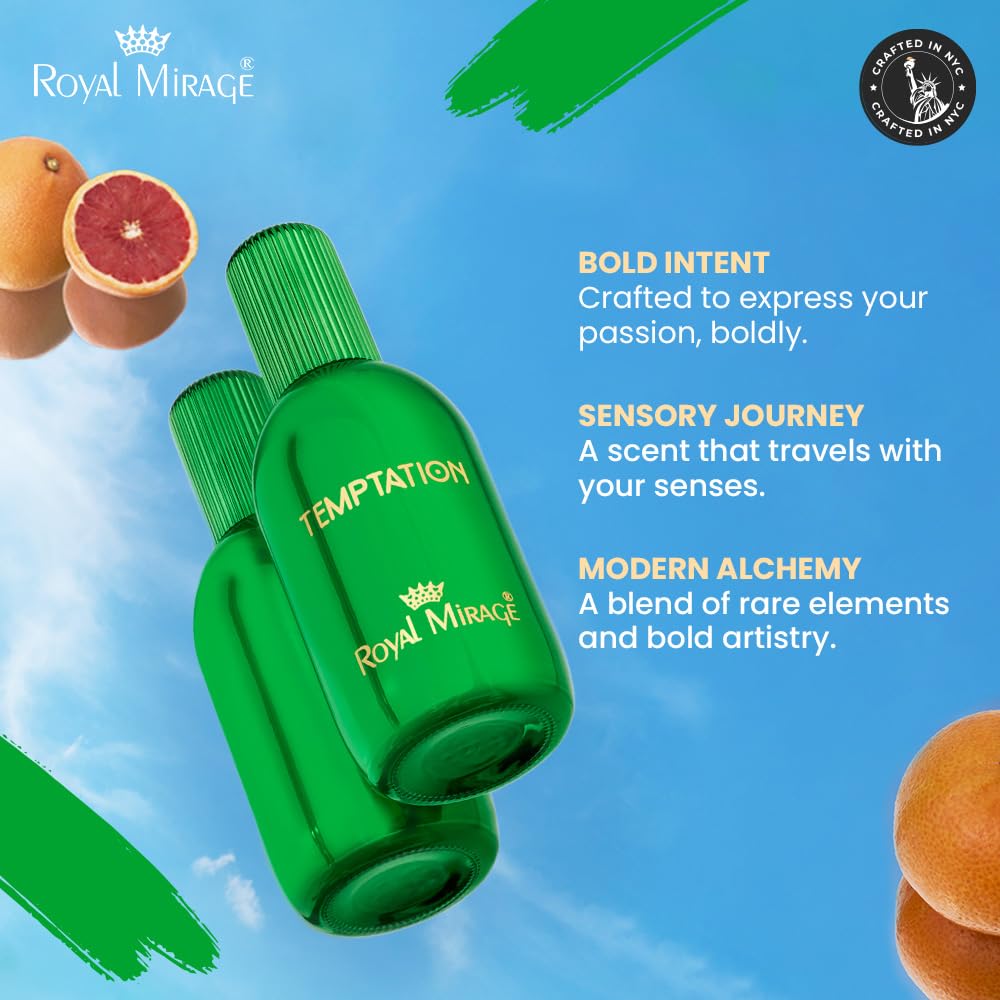 Royal Mirage Temptation Eau de Toilette for Women & Men - Sensual Floral Woody Perfume Spray with Citrus & Cedarwood Notes - 3.4 oz / 100ml