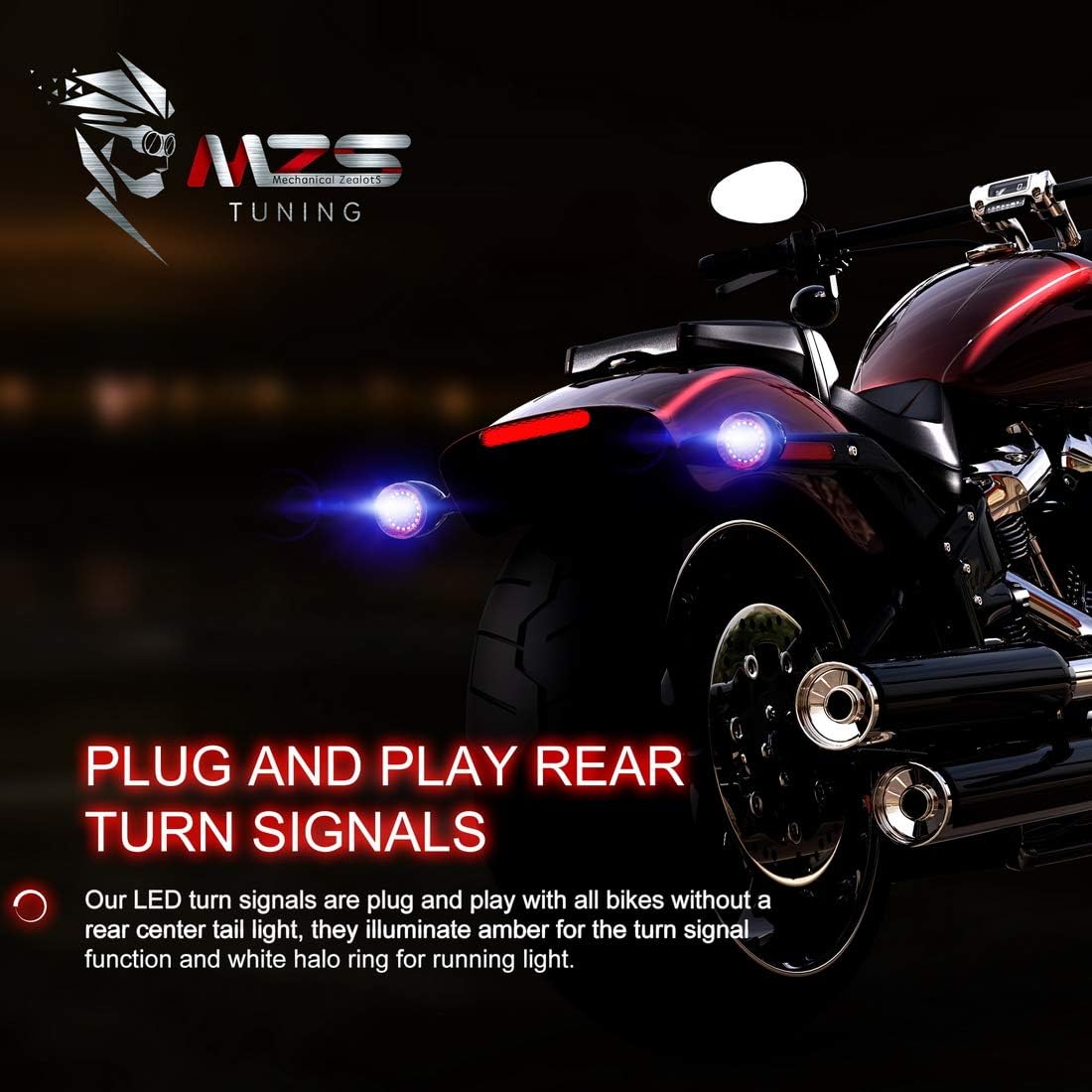 MZS 2" 1157 Turn Signal LED Bulb Running Light Kit Bullet Style w/Dual Color Front or Rear Compatible (21White + 27Amber) Most Family Motorcycles (Pack of 2)