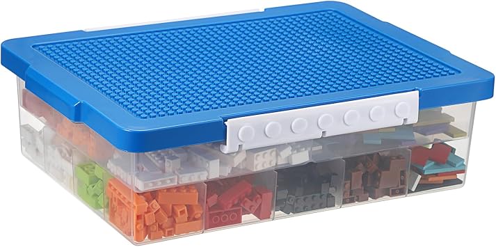 Plastic Building Block Bricks Storage Box, Blue, 32.5 * 23.5 * 11cm