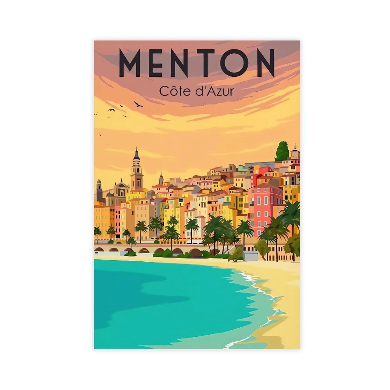 QNVJQKDSI Menton Travel Vintage Canvas Poster Bedroom Decor Landscape Office Room Decor Gift 12" L X 18" W