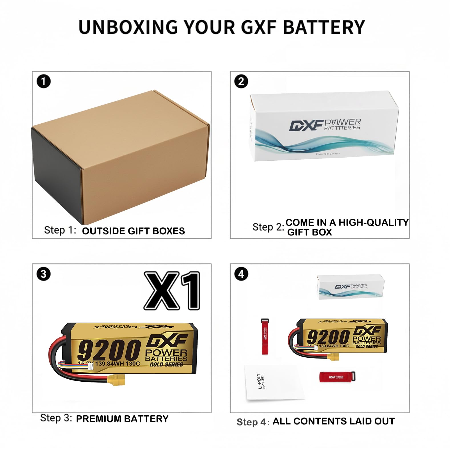 DXF 1 Confezione 4S Golden Series 15.2V 130C 9200mAh HV RC Li-Polymer Batteria rigida con connettore XT90 per RC Car RC Truck Tank Racing Models