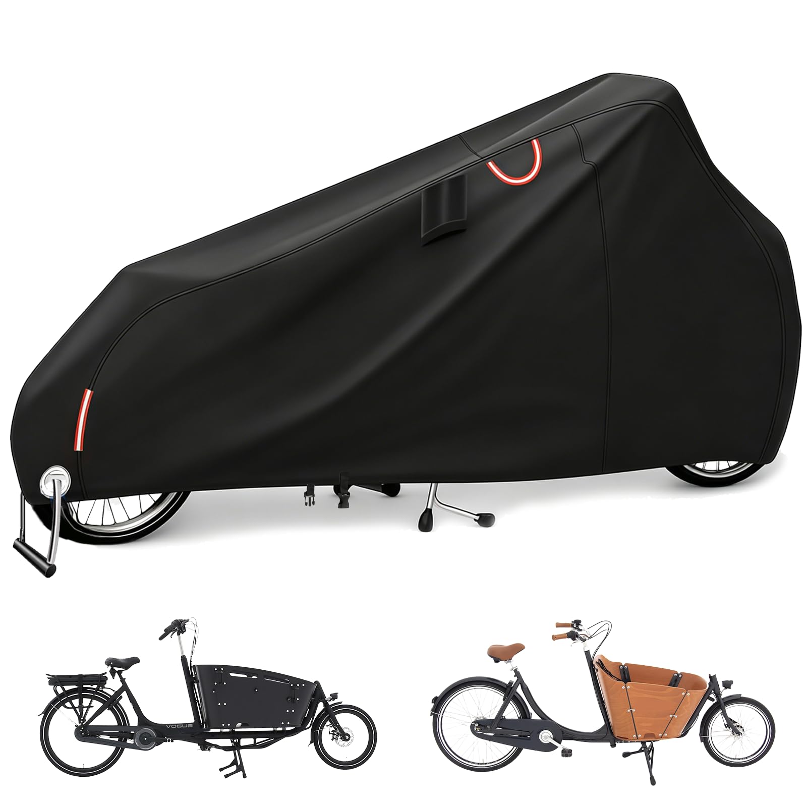 Telo di copertura impermeabile per bicicletta di carico, robusto telo di copertura Oxford 300D con protezione UV, strisce riflettenti per e-bike, furgoni e bici cargo (270 x 75 x 100 cm) (per due