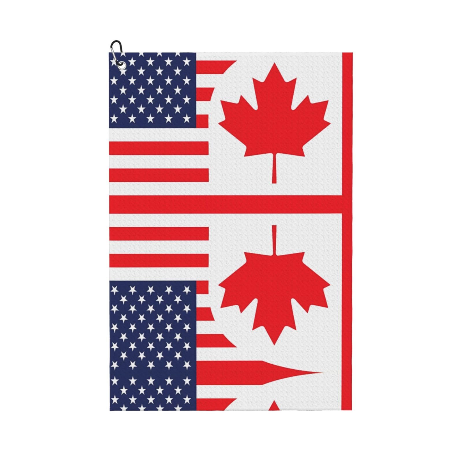 peiyeety U.S. Flag Canada Flag Microfiber Golf Towel with Carabiner Clip, 16x24 Inch Absorbent Waffle Weave Towel for Golf Bags
