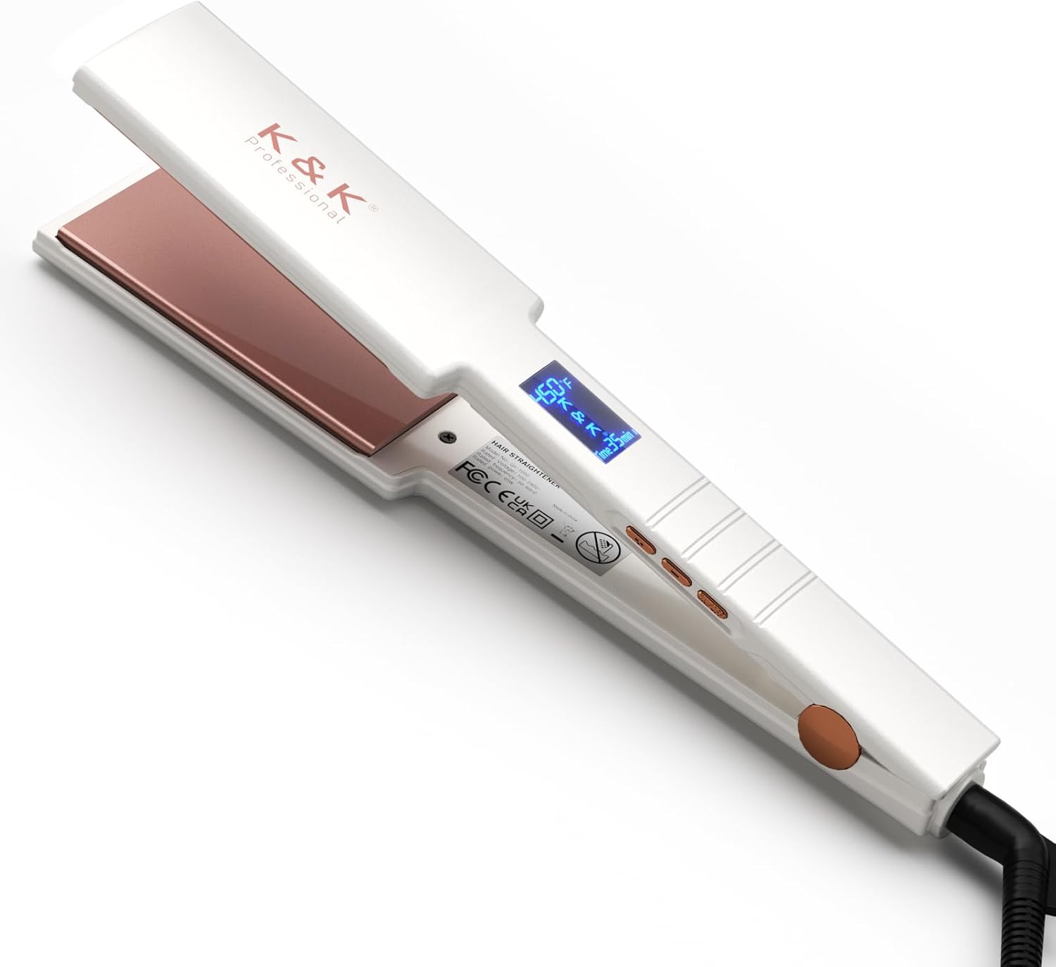 K&K Nano Hair Straighteners Wide Plates, Adavance Ceramic Coated Plates Digital Display Ultra-Fast Heat Up Auto Safety Shut Off Plancha De Pelo Dual Voltage UK Plug, for Thick Hair