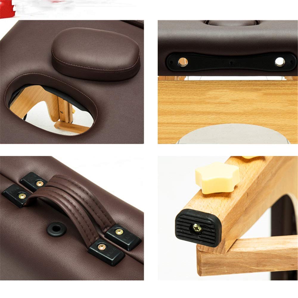 Lettino da Massaggio Portatile a 2 sezioni in Legno, Pieghevole, Regolabile in Altezza, con Telo Protettivo, Borsa per Il Trasporto e poggiatesta, bracciolo per Salone di Bell(Brown-185x70cm