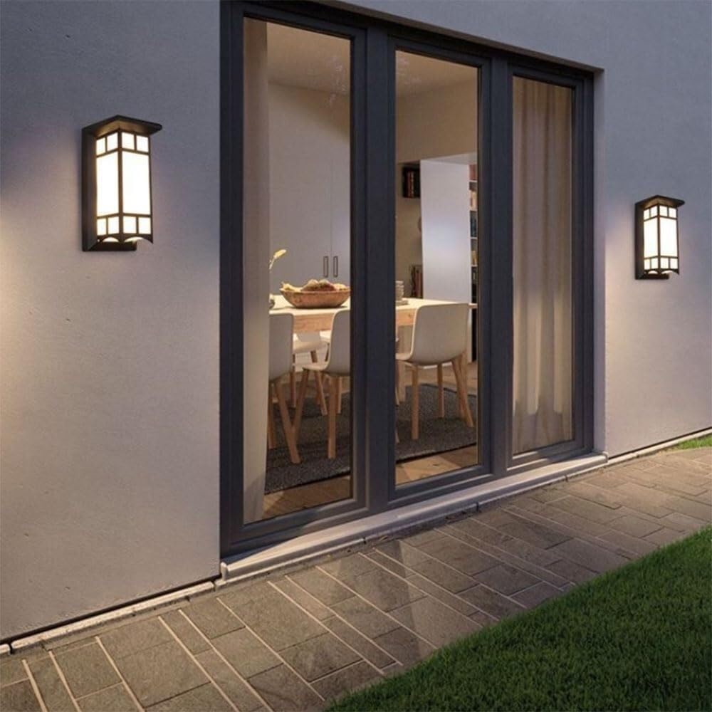 Neue chinesische schwarze 2er-Packung Wandleuchten for den Außenbereich, Acrylschirm, Wandleuchten, Aluminiumgehäuse, geometrisches Design, Wandlampe for Veranda, Deck, Zaun, Terrasse, Garten(2 Packs)