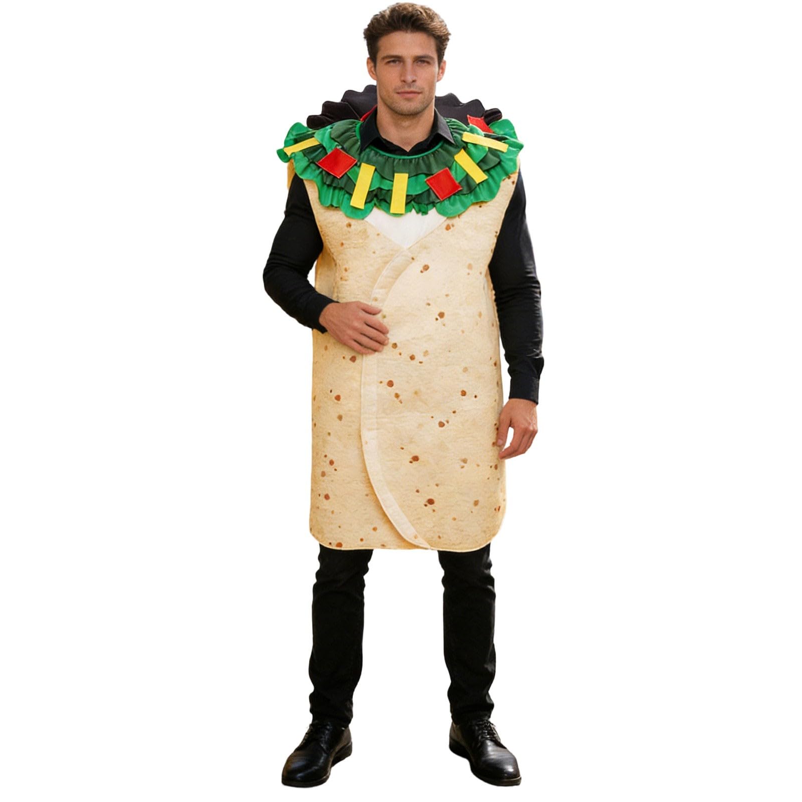 RUMAOZIA Adult Taco Costume Funny Food with Taco Hat Tortilla Outfit Mexican Burritos Halloween Fancy Dress Formal Masquerade Dress