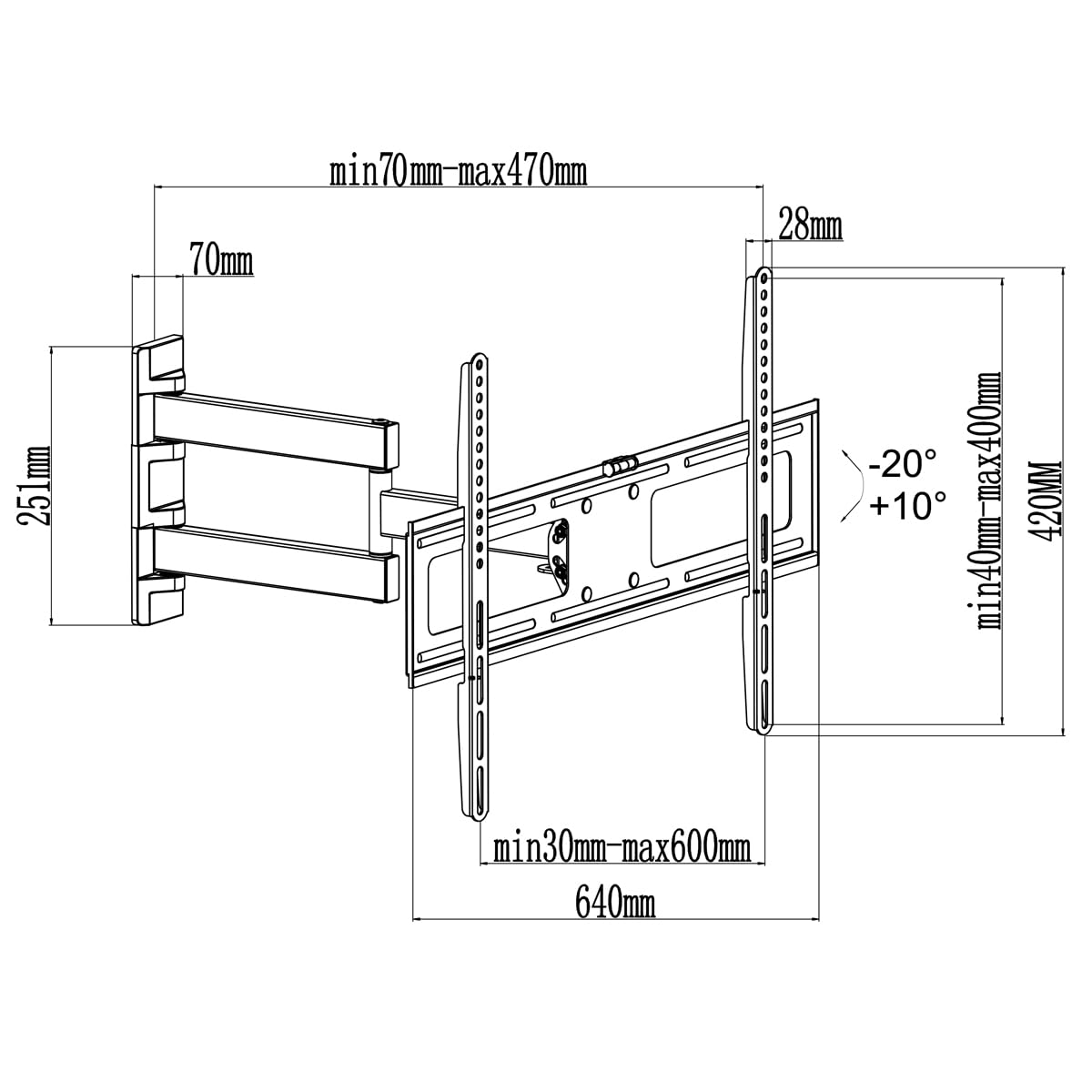 MyWall H26-2L TV-supporto da parete 94,0 cm (37) - 177,8 cm (70) Neigbar+Schwenkbar, Rotierbar