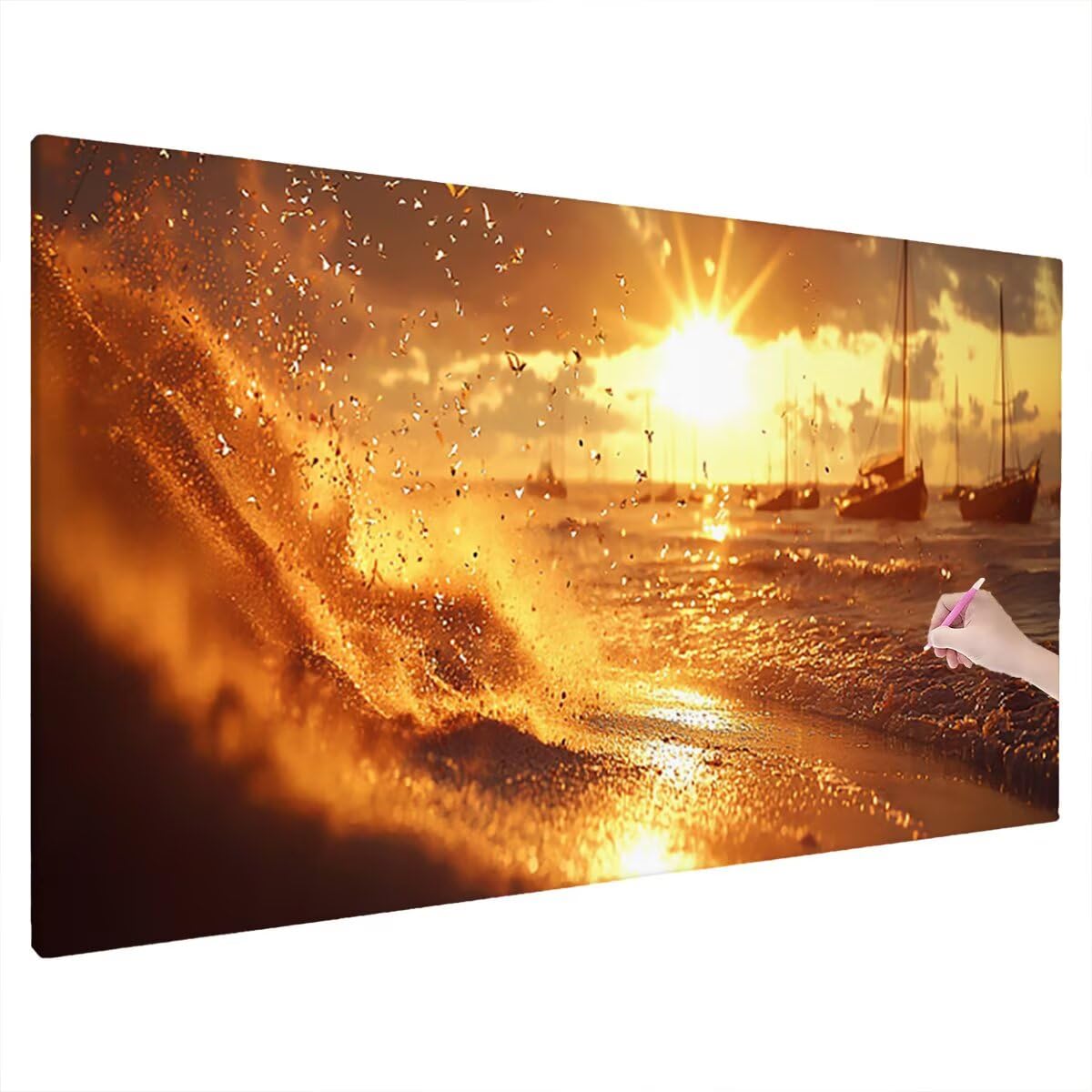 Malarstwo diamentowe Zachód słońca, 5D Crystal Art Plaża Diament Malarstwo diamentowe Duży rozmiar 250 x 100 cm, DIY diamentowe malowanie na Boże Narodzenie Dekoracja ścienna, Pomysły na prezent dla