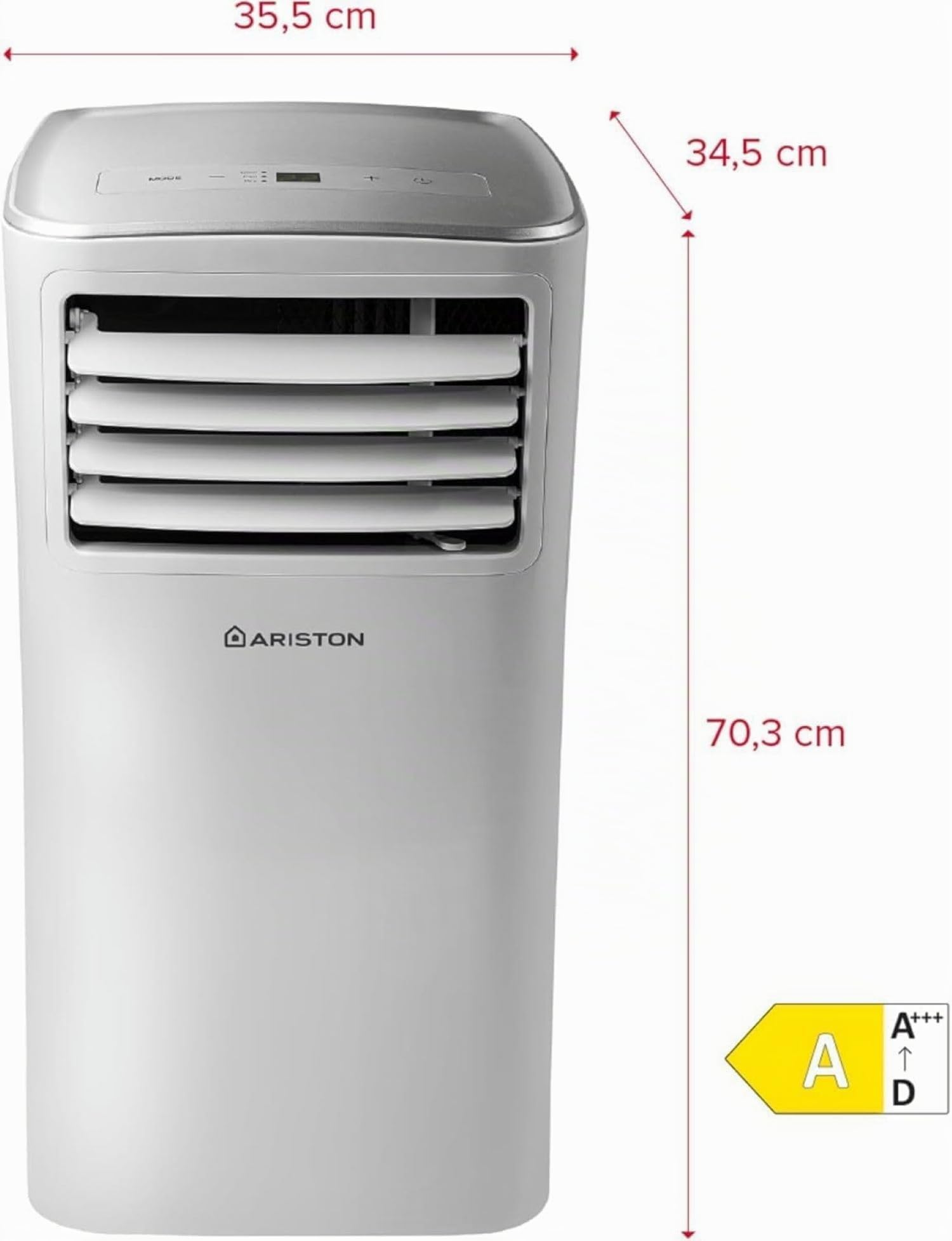 Ariston Mobis 8, Climatiseur Mobile Compact 3 en 1, 8.000 Btu/h, Air Pur, Silencieux