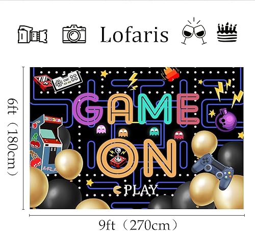 Miniatura 5 de Lofaris Juego en telón de fondo de video juego para niños, fondo de fotografía de cumpleaños, luces coloridas, suministros de fiesta, decoración de