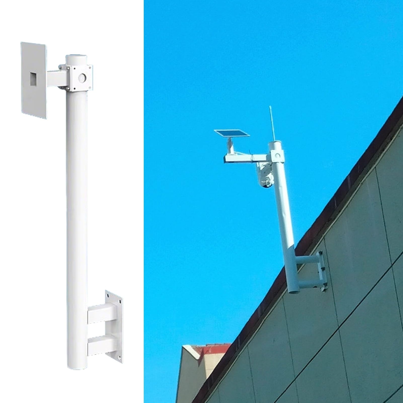 Poste para cámara, Soporte Universal de Pared para cámara de Seguridad - Soporte de Poste Exterior antioxidante para cámaras solares - Rack de vigilancia Duradero de 60 cm (2 pies) en Color