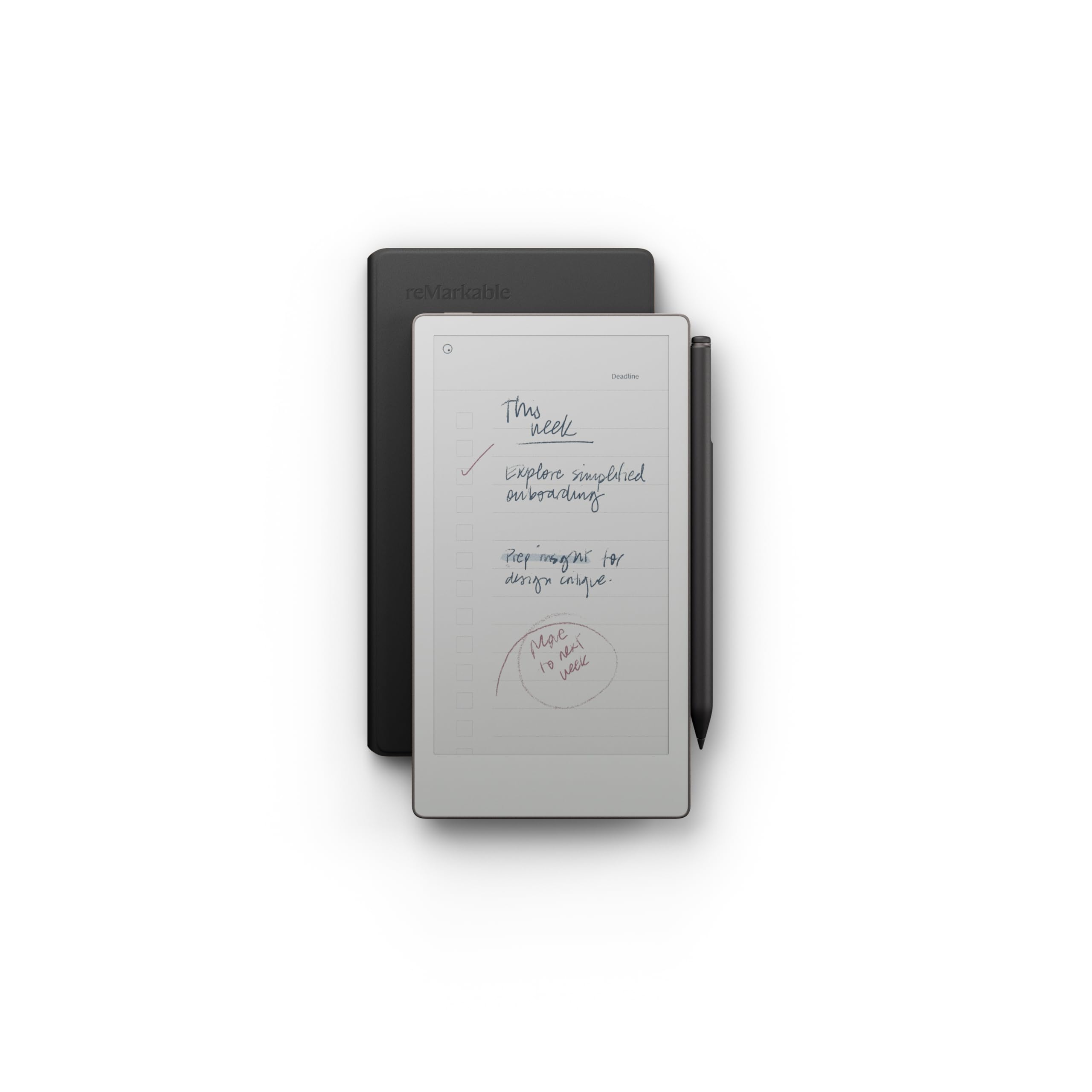 reMarkable Pacchetto Premium Paper Pro Move | Tablet a Inchiostro Elettronico - Display a Colori 7,​3" + Pennino Marker Plus con Gomma Integrata + Custodia Book Folio in Pelle Nera