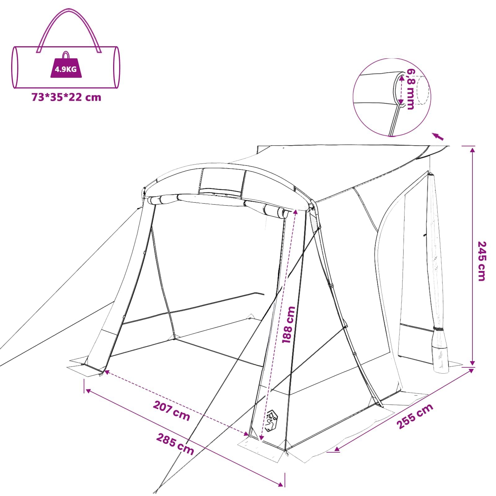 vidaXL Tienda para portón Trasero Personas 285 x 255 x 245 cm Verde, Toldo versátil para jardín y terraza, Resistente al Agua, Ideal para Familia, Camping y Eventos
