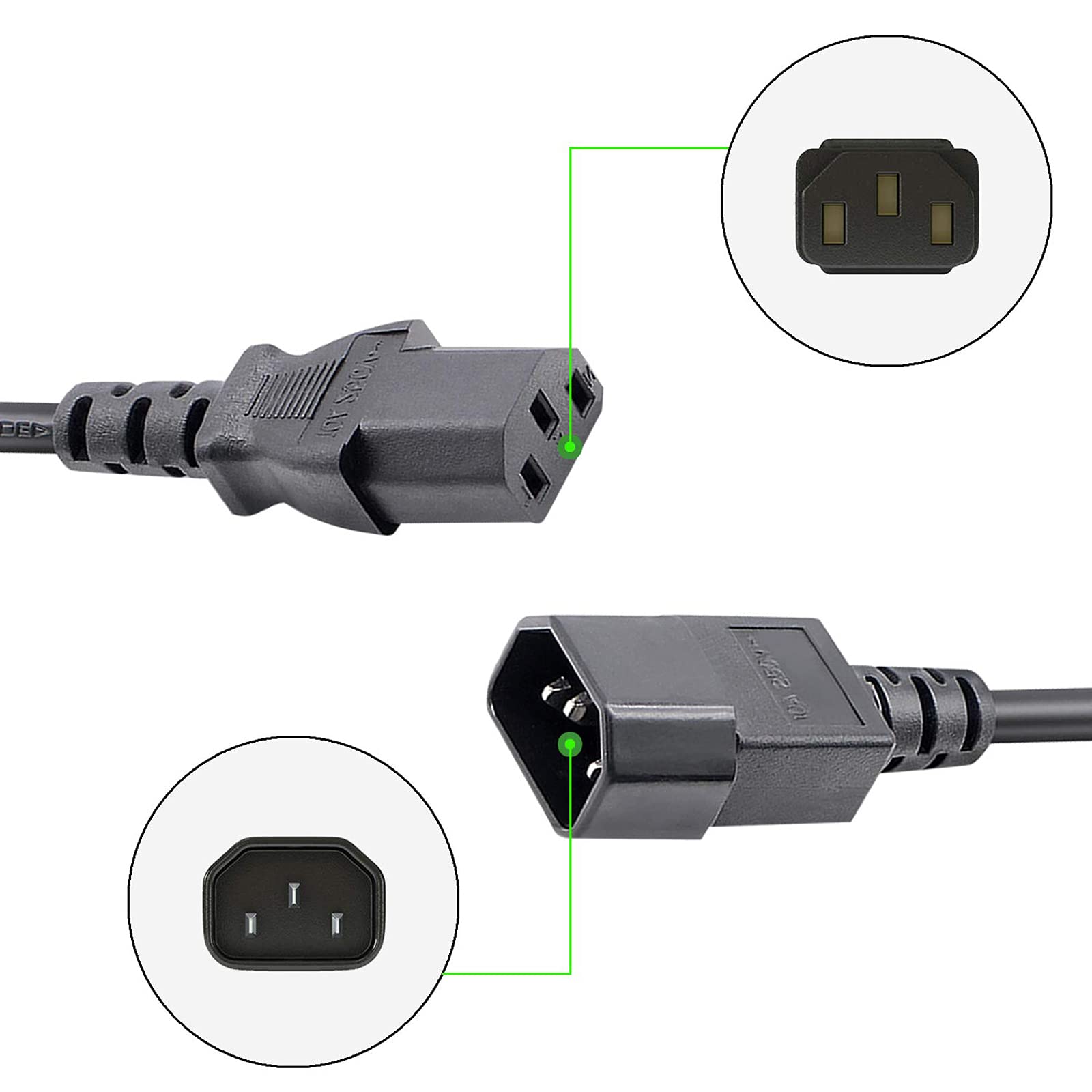 Cavo Prolunga Alimentazione 1m IEC C13 C14 – Maschio/Femmina Per PC, UPS, Bollitore