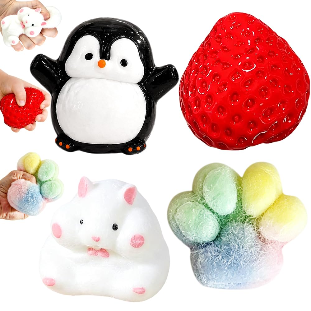 Stress Squishy Toys, Squishy Sensory Toy Kit, Paw & Chick Designs, Fidget Toys for Stress Relief, Autism ADHD Sensory Toy, Party Favors & Gifts - 4pcs