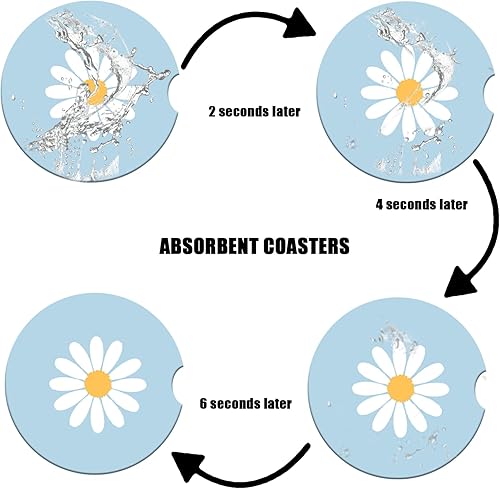 Miniatura 6 de Portavasos para automóvil, posavasos de cerámica absorbente con margaritas blancas, portavasos para bebidas, accesorios para automóviles para
