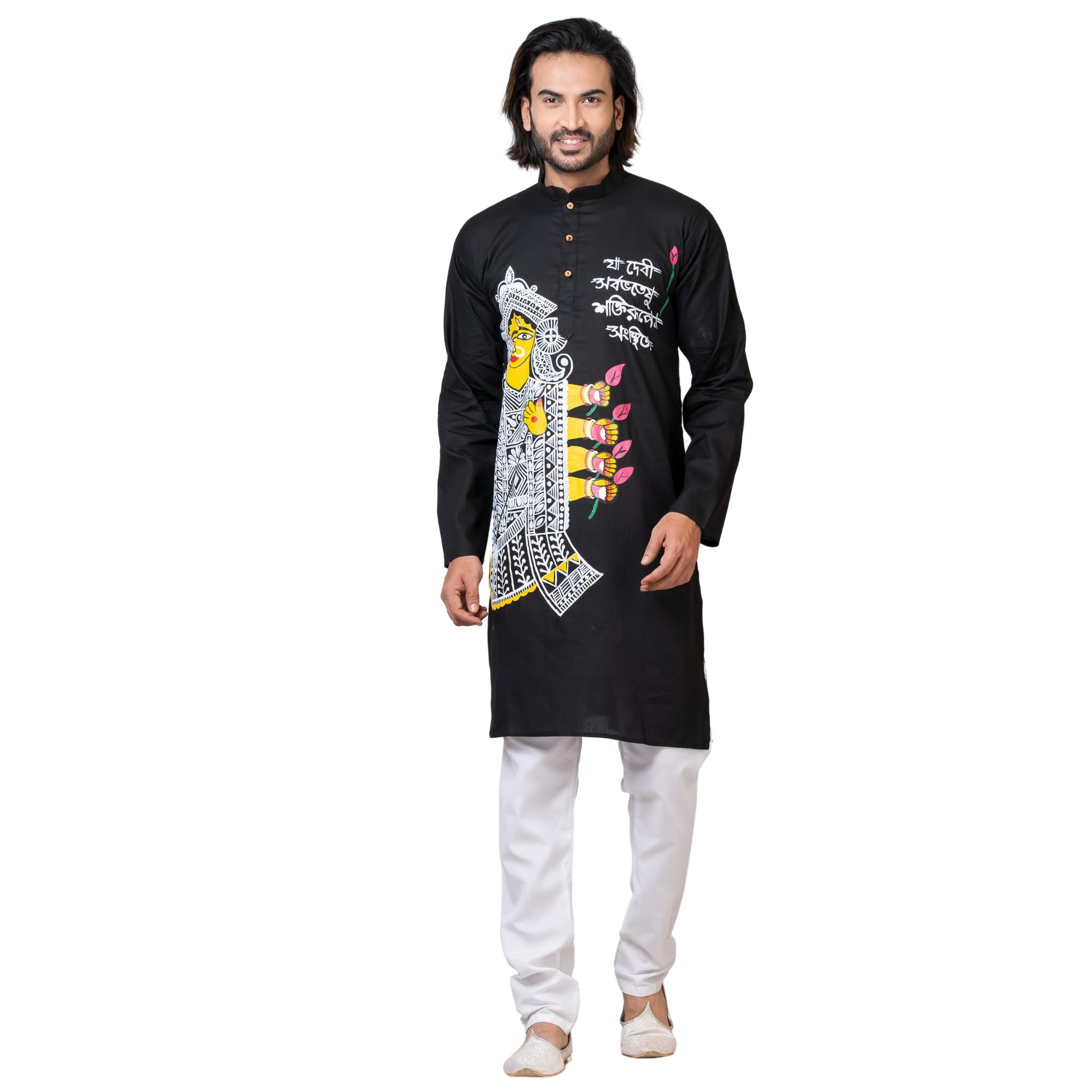 Traditional Durga Puja Special Black Cotton Kurta for Men-picture-50