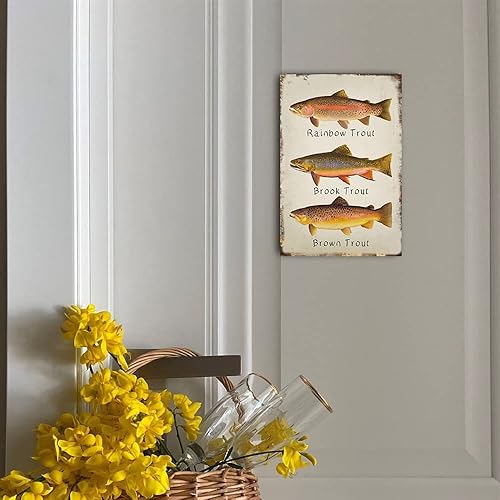 Miniatura 4 de Letrero de metal de trucha arco iris, arte de pared de trucha marrón, trucha marrón, decoración retro, placas de póster, decoración divertida y