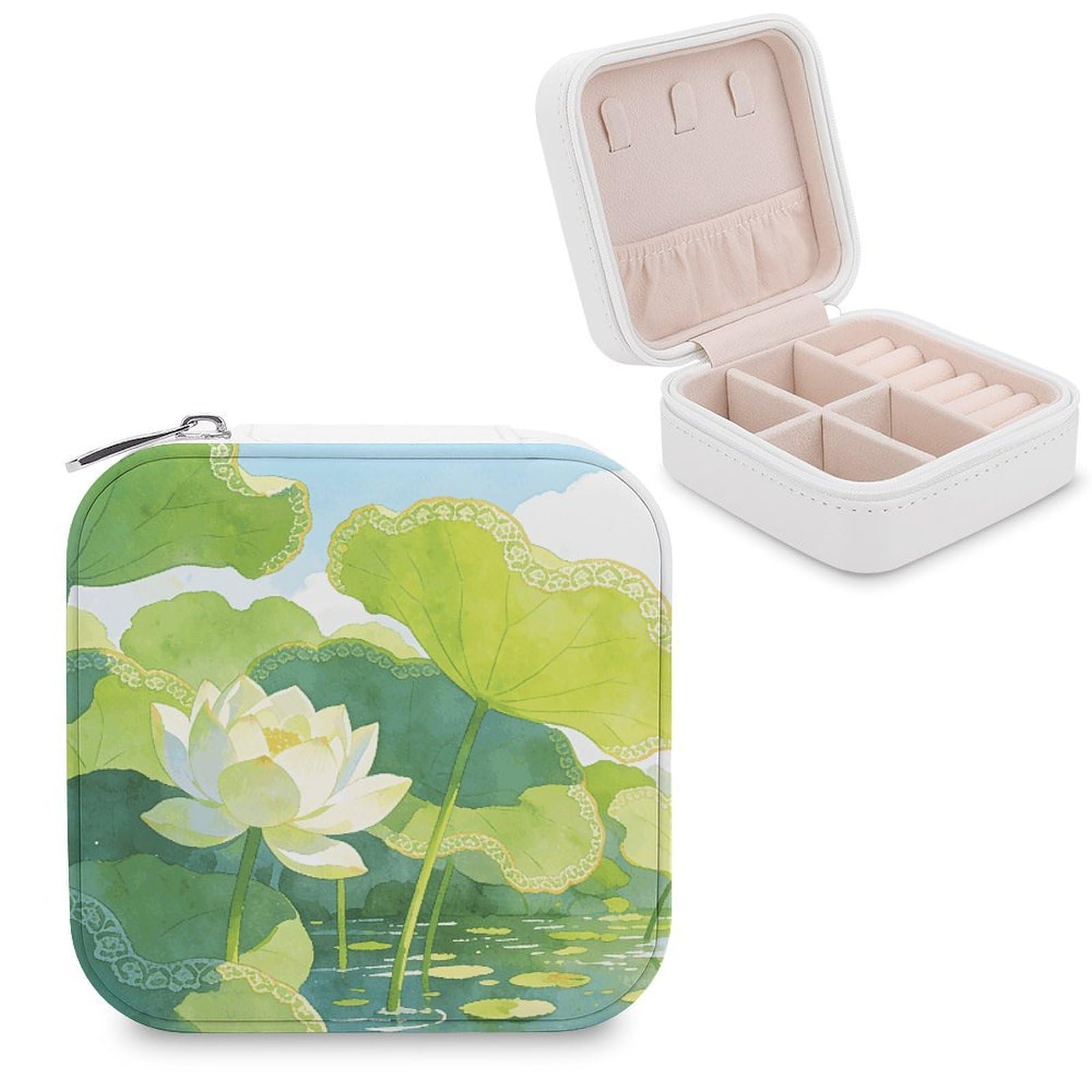 VstaDank Green Lotus Pond Jewelry Box Beautiful Portable Ring Boxes Cute Large-Capacity Jewelry Case Jewelry Organizer for Mothers Gifts for Earrings Rings Hand Bracelet
